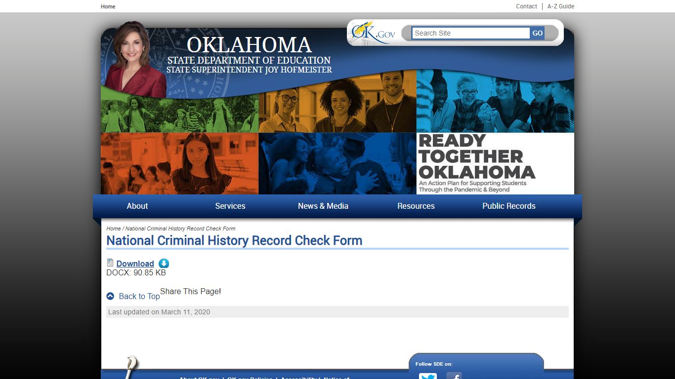 National Criminal History Record Check Form | Oklahoma State Department ...